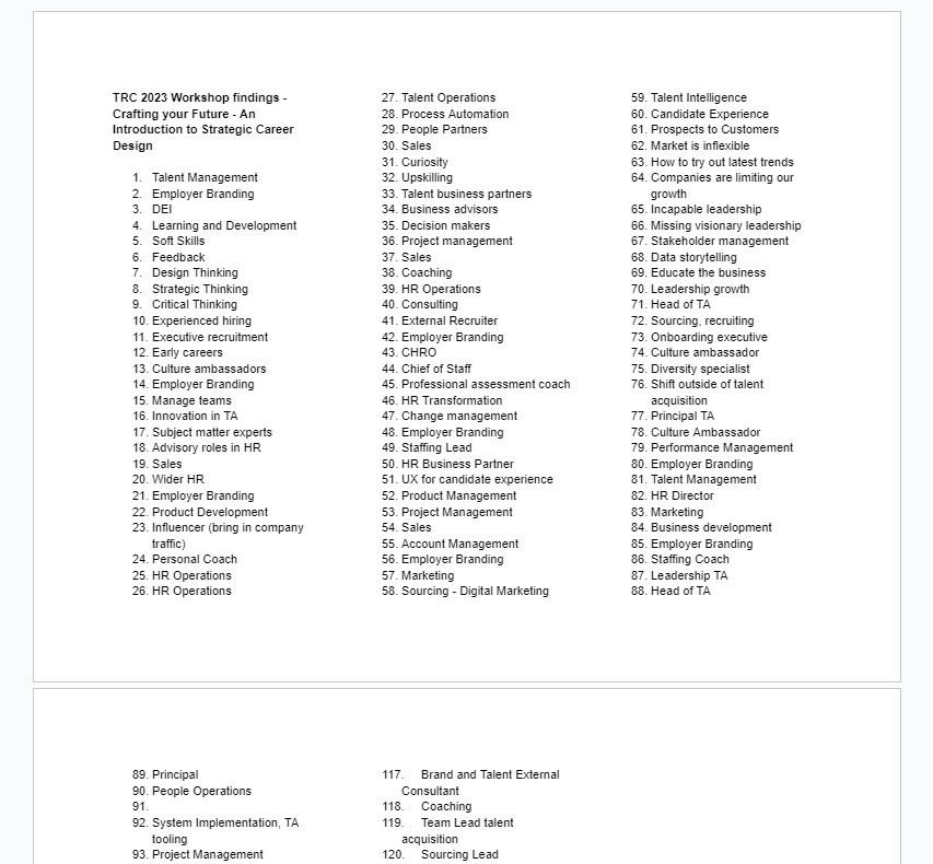 TRC2023 All Topics identified for the Workshop Strategic Career Design